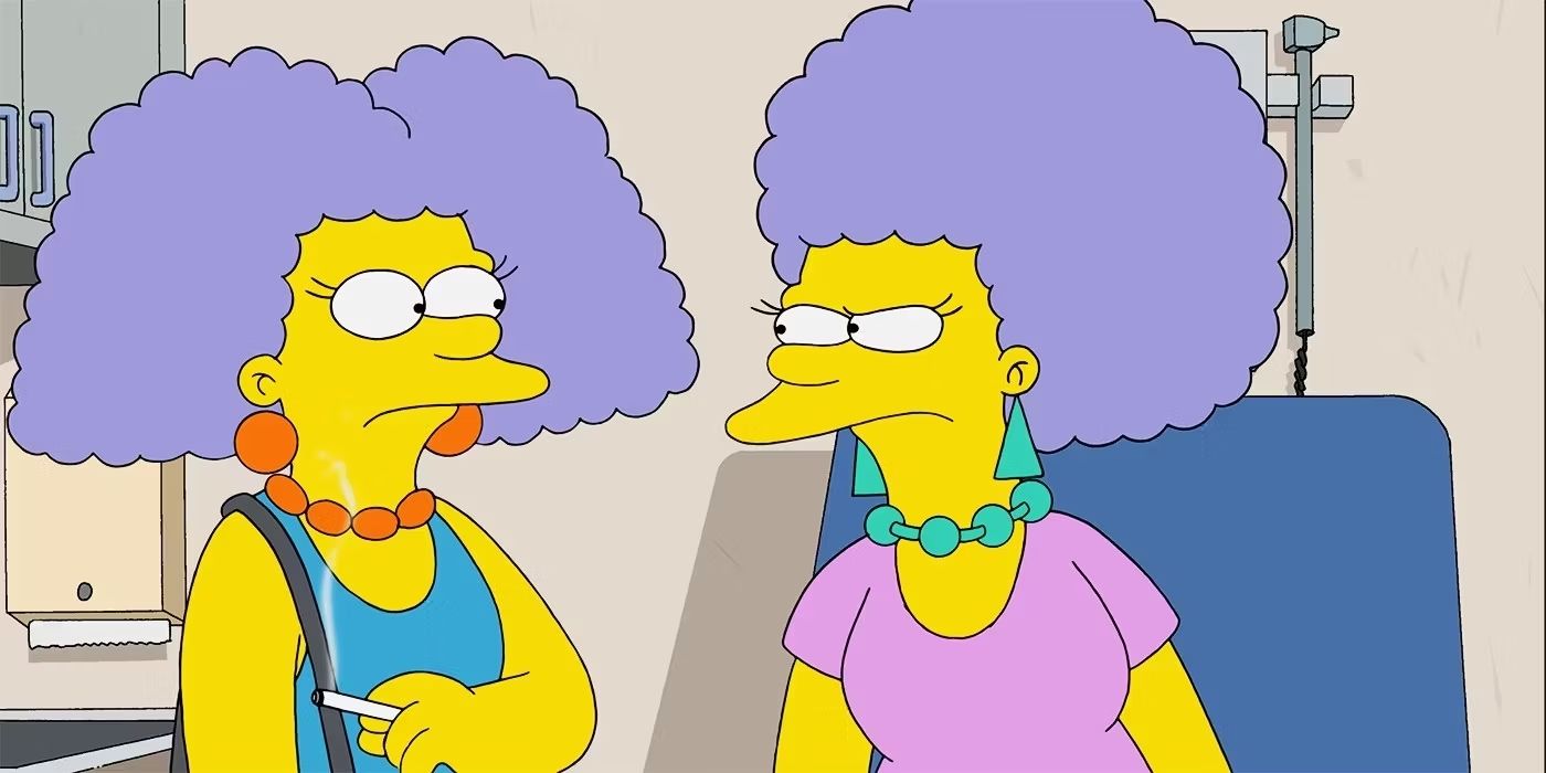 Patty y Selma se miran y una fuma un cigarrillo en Los Simpson. 