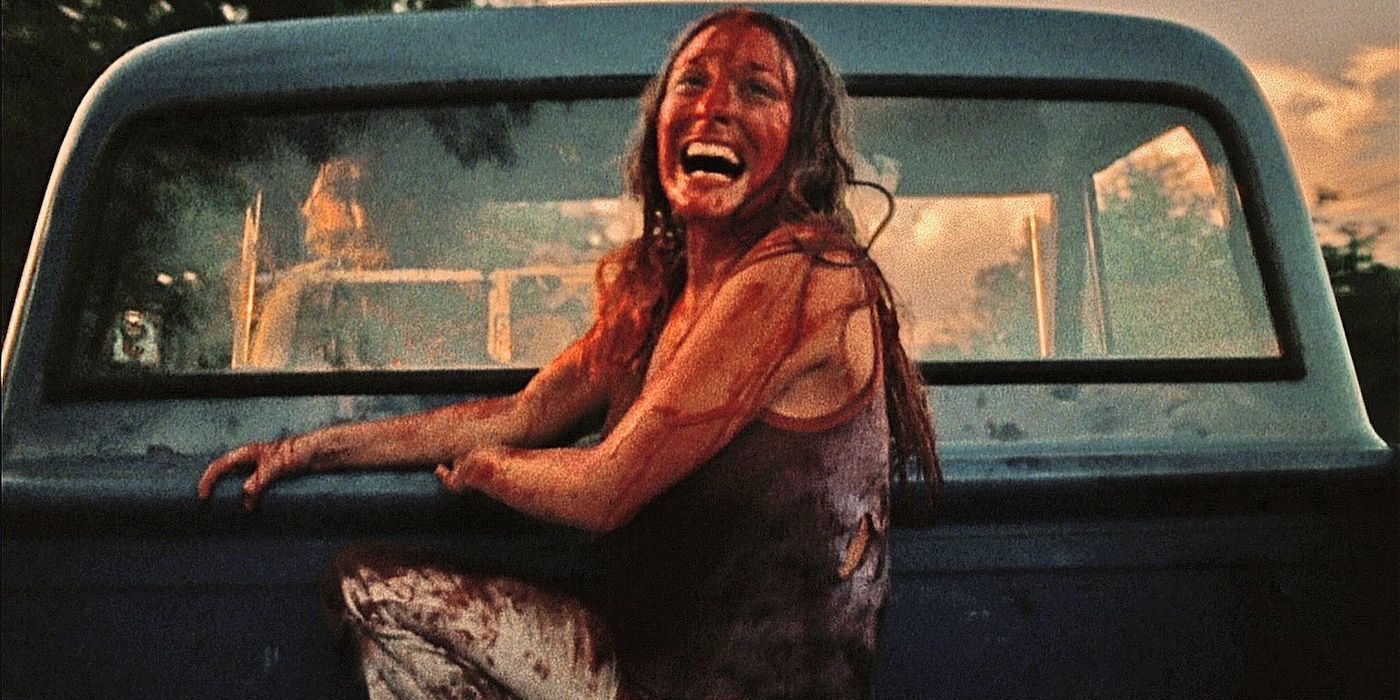 Marilyn Burns as Sally Hardesty at the end of The Texas Chain Saw Massacre