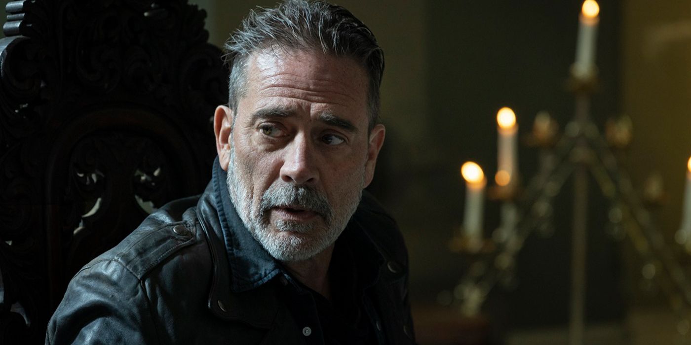 Jeffrey Dean Morgan as Negan looking off to the side with a concerned expression in TWD: Dead City