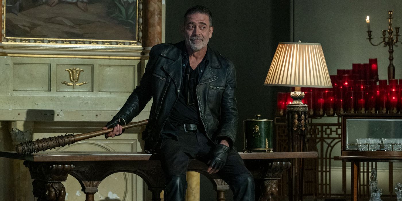 Jeffrey Dean Morgan setting in a church with his bat Lucille in The Walking Dead: Dead City