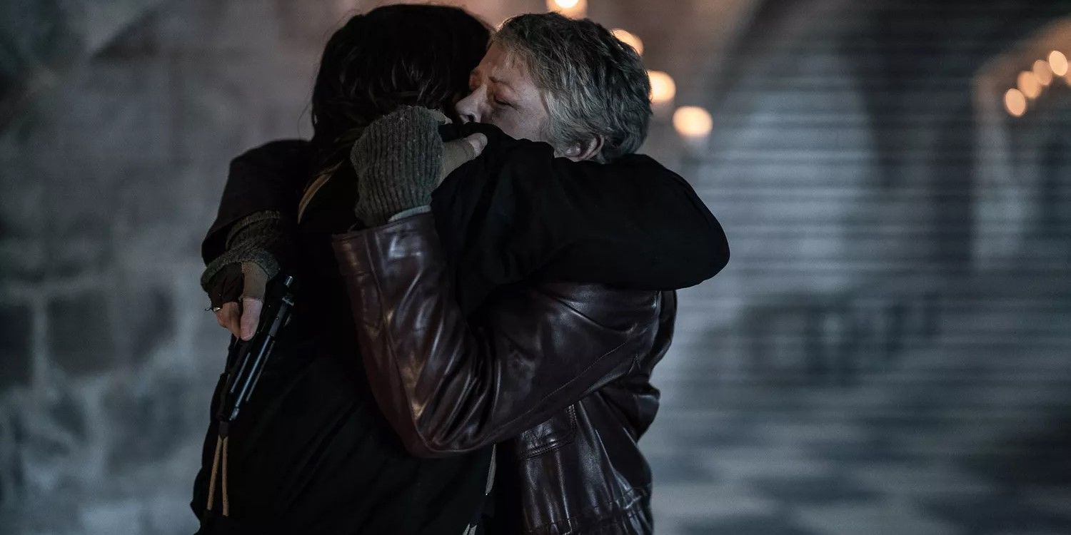 Daryl (Norman Reedus) and Carol (Melissa McBride) hug in 'The Walking Dead: Daryl Dixon'