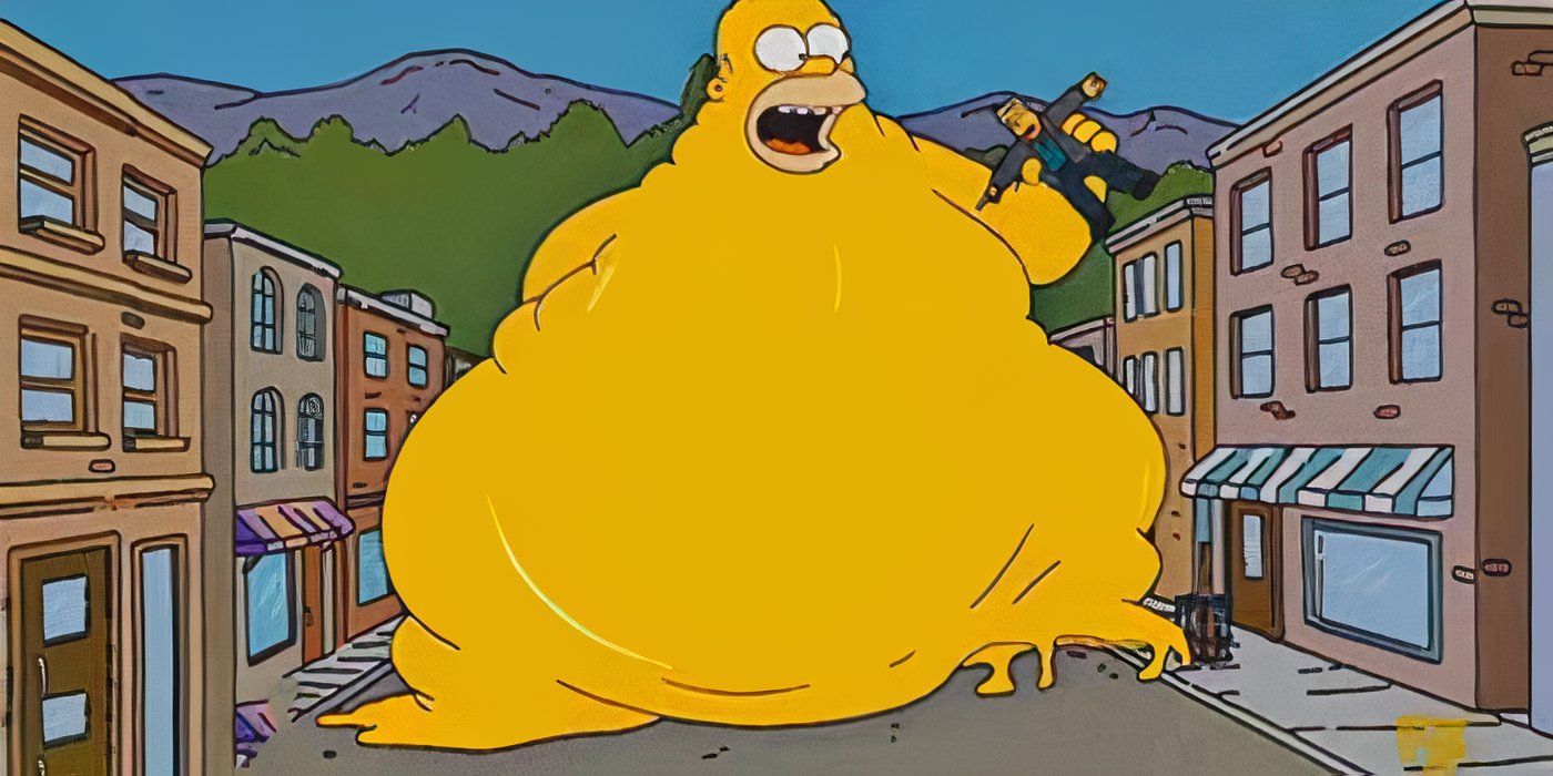 Homer as the Blob rampages through Springfield in 'The Simpsons'