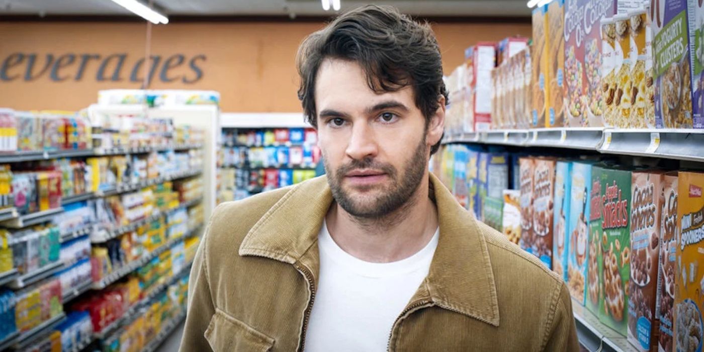 Matt Pierce standing in a superstore aisle in Based on a True Story.