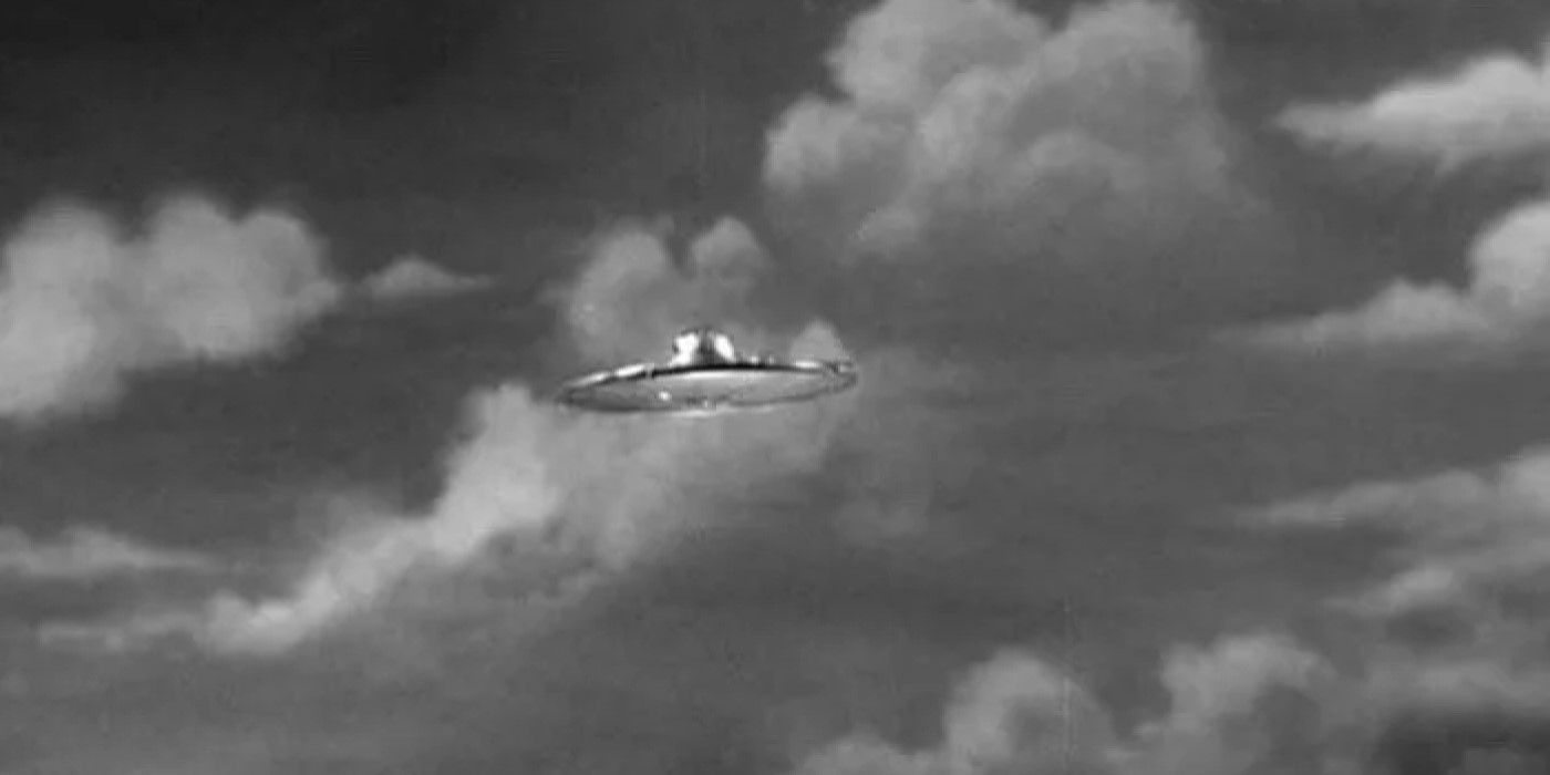 A UFO, visibly dangling from a string, in Plan 9 from Outer Space.