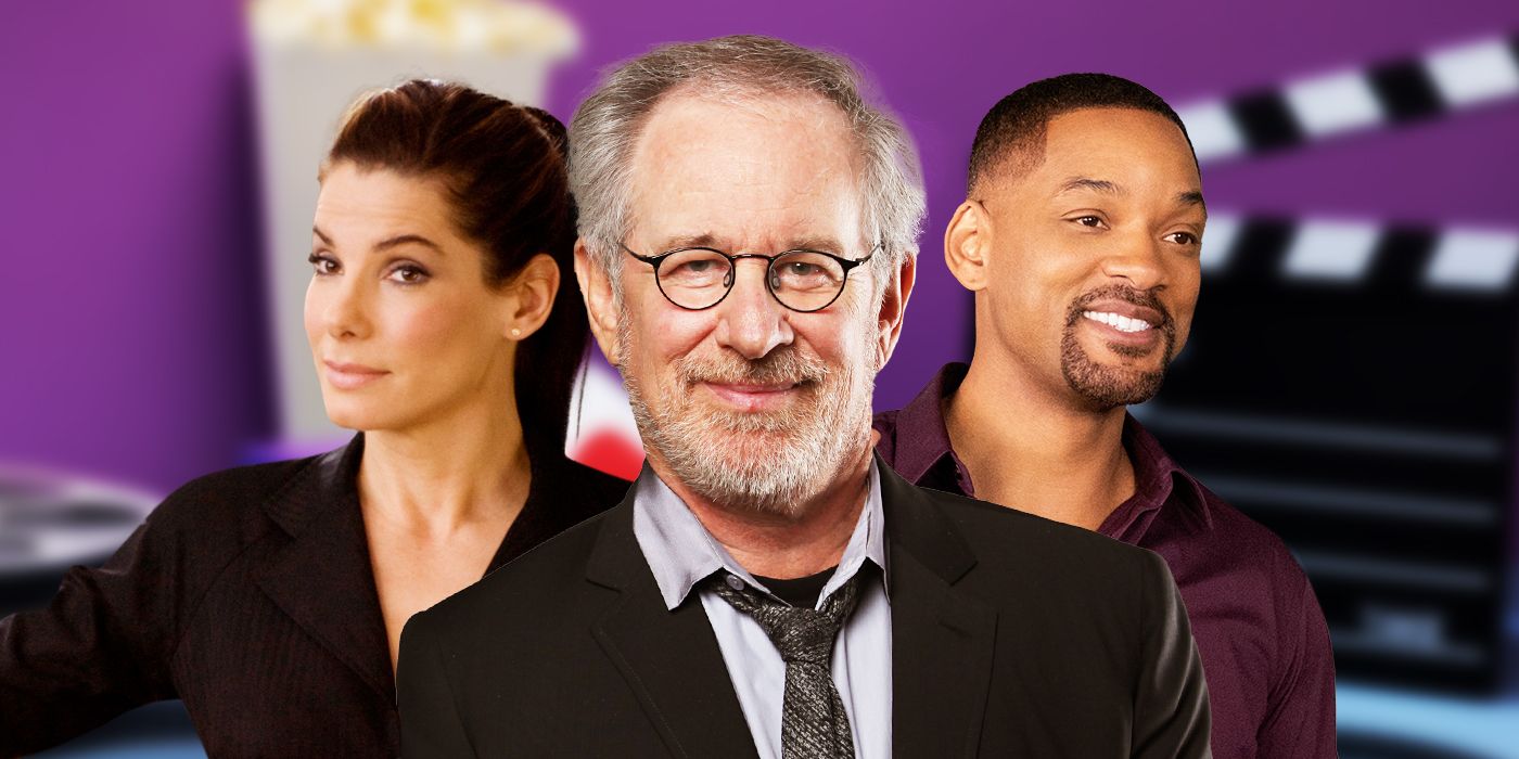 Blended image showing Sandra Bullock, Steven Spielberg, and Will Smith