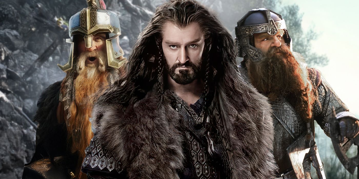 Blended image showing three dwarves from the Lord of the Rings and The Hobbit movies.