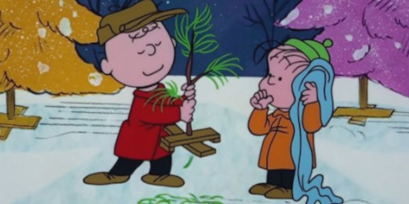 Charlie and Linus look at a neglected Christmas tree in A Charlie Brown Christmas
