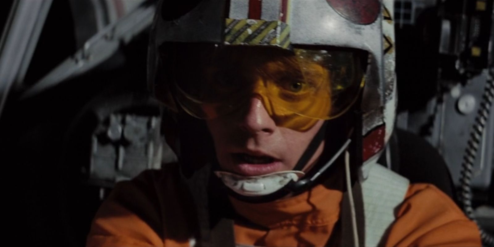 Luke Skywalker, played by Mark Hamill, pilots his X-Wing in 'Star Wars: Episode IV – A New Hope'.