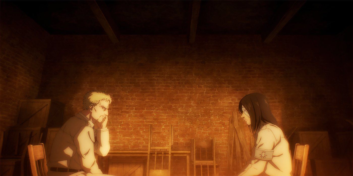 Eren and Reiner share a tense and emotional exchange in Attack on Titan Season 4, Episode 5, 'Declaration of War.