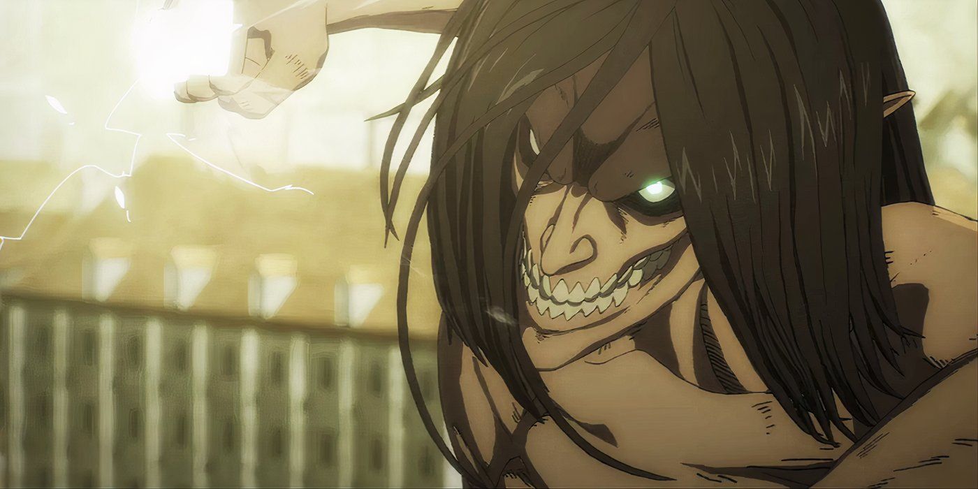 Eren in his Titan form is about to throw a punch in Attack on Titan. Season 1 Episode 7, Small Blade - The Battle For Trost