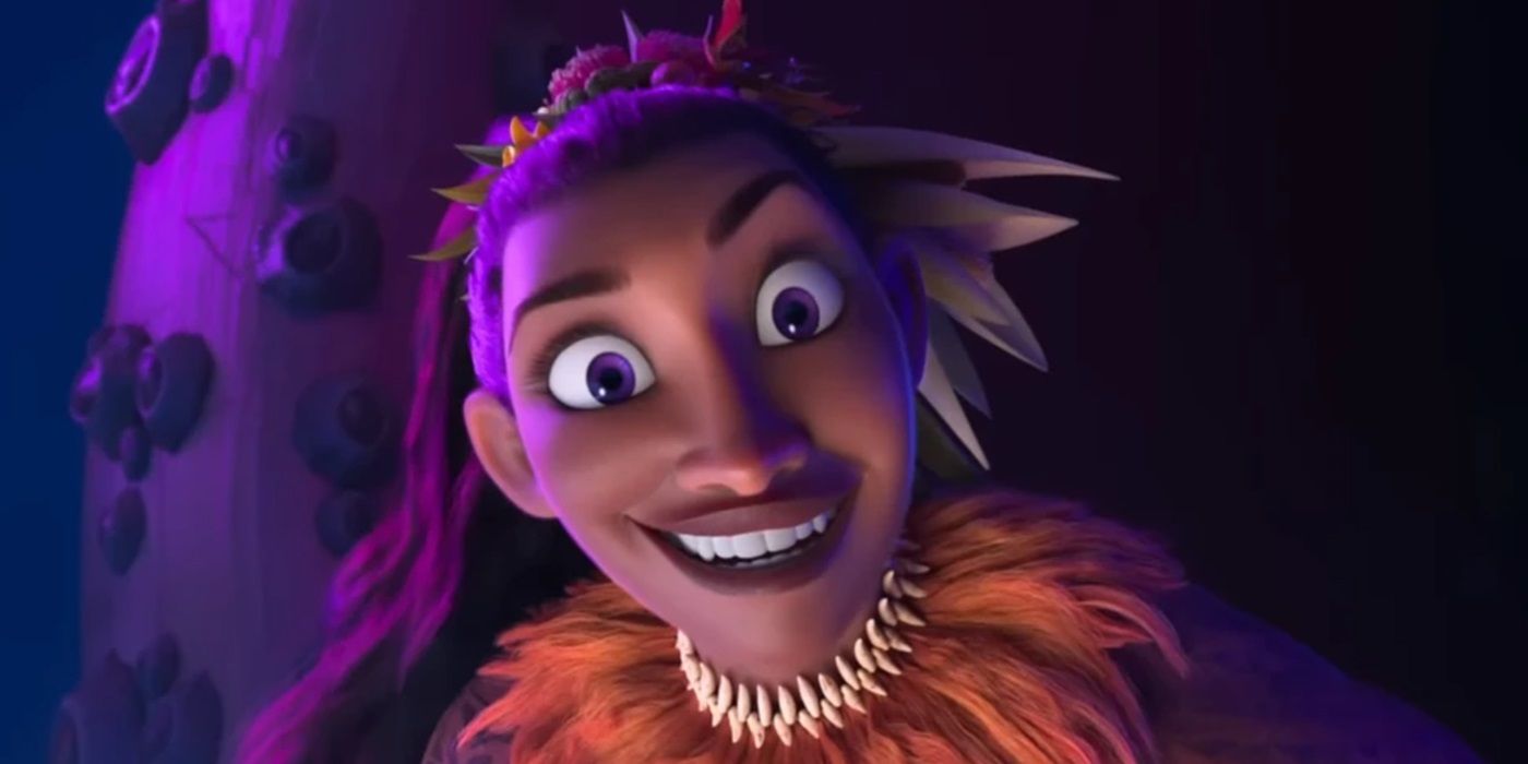 Afimai Fraser sonríe como Matangi en Moana 2