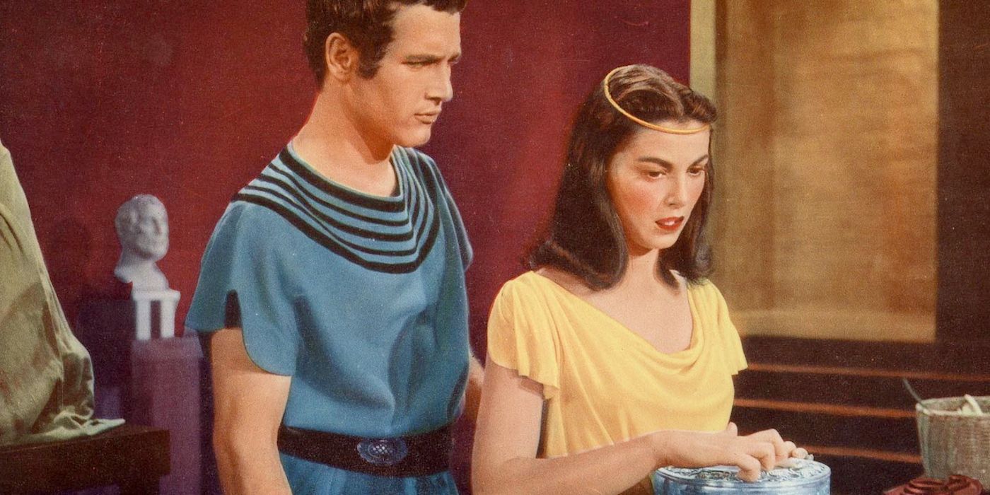 Basil (Paul Newman) stands behind Deborra (Pier Angeli) in 'The Silver Chalice'