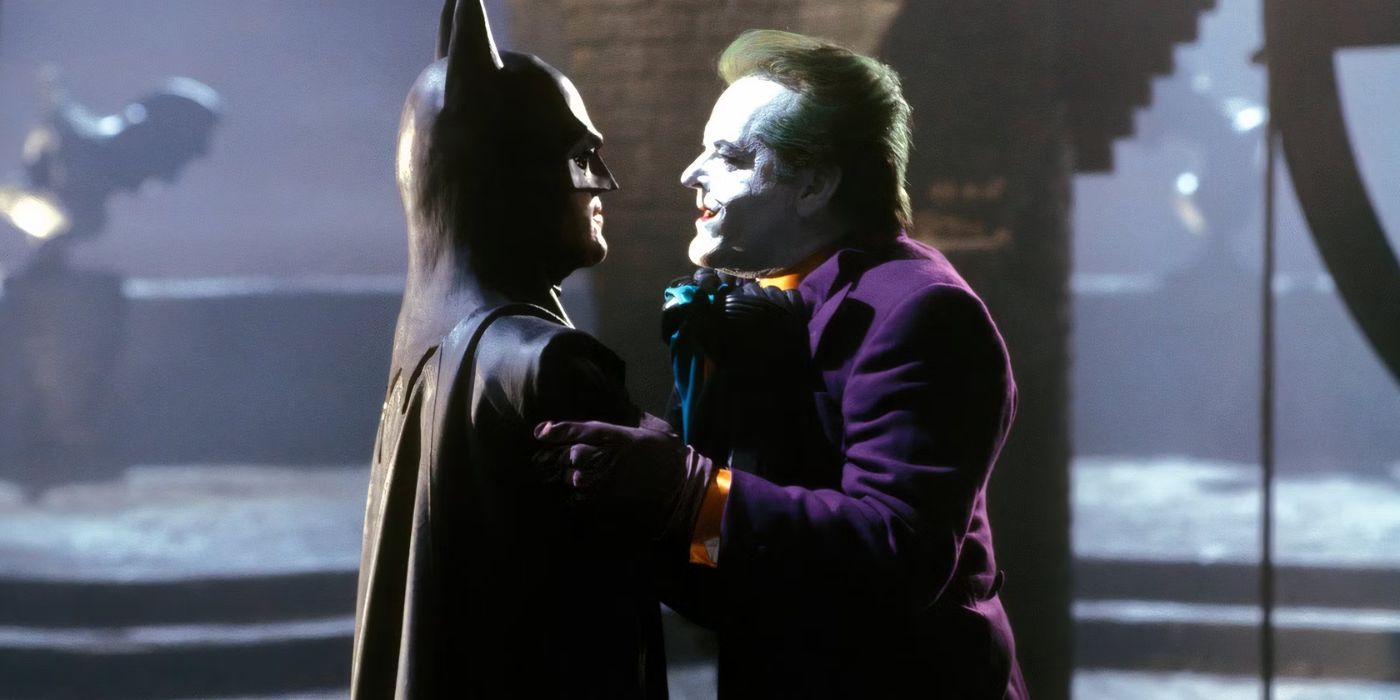 Batman holding Joker by the collar in Batman 1989