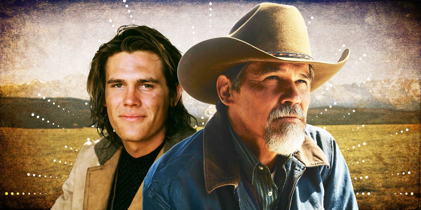 A young and old Josh Brolin side by side in front of a Western background
