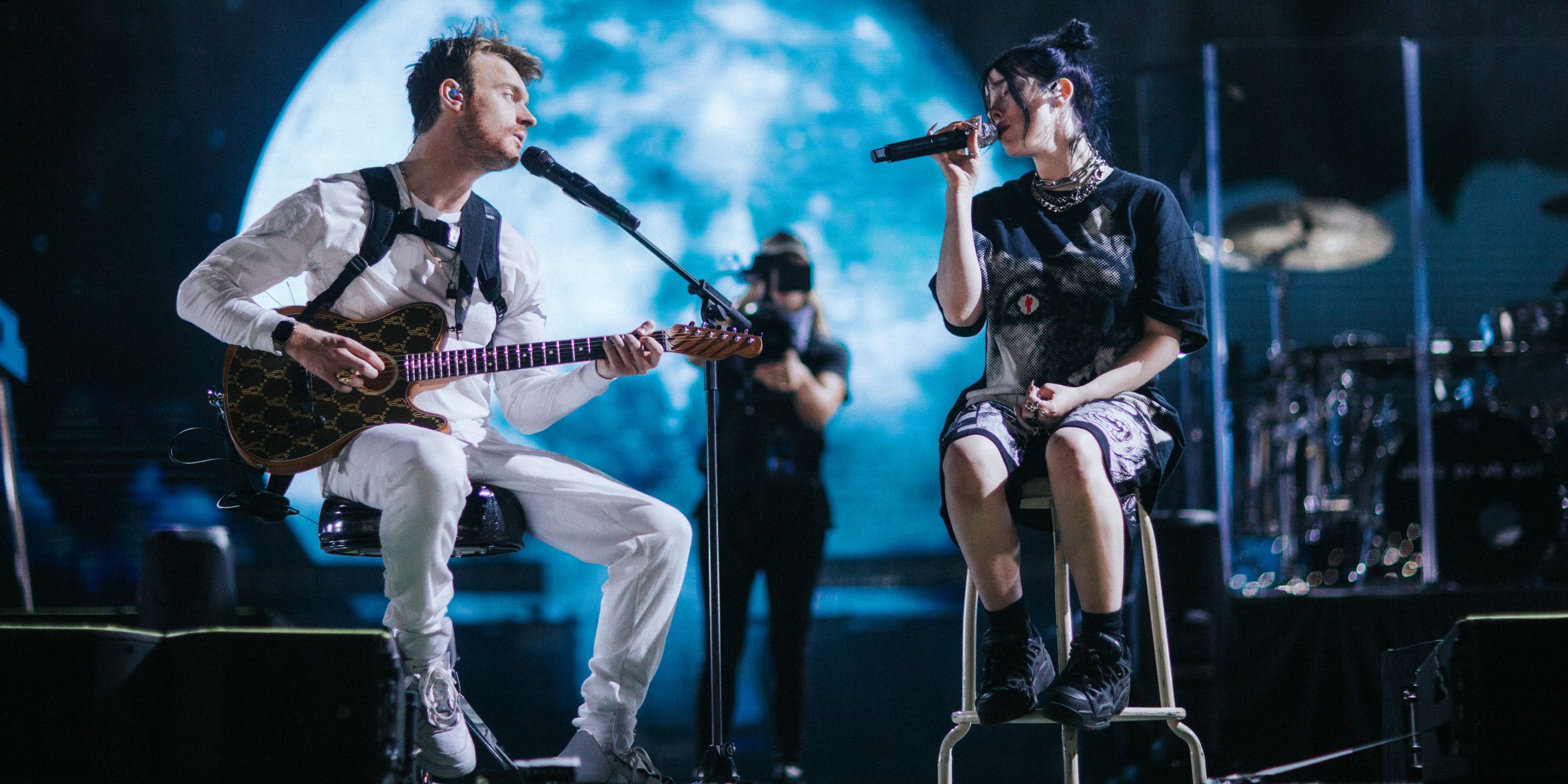 Finneas O'Connell and Billie Eilish during a live performance in Billie Eilish: The World a Little Blurry