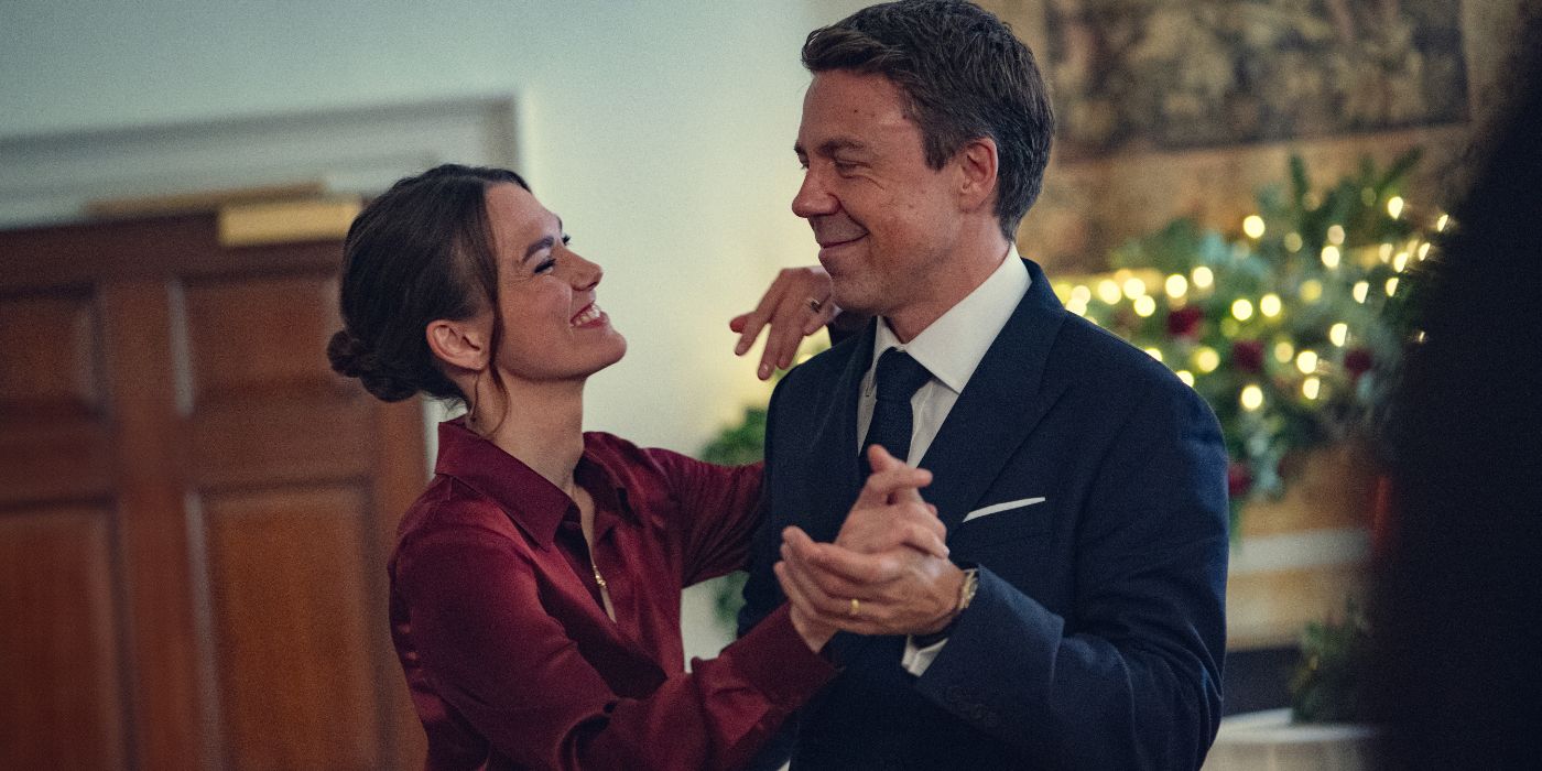 Keira Knightley dancing with Andrew Buchan at a Christmas party