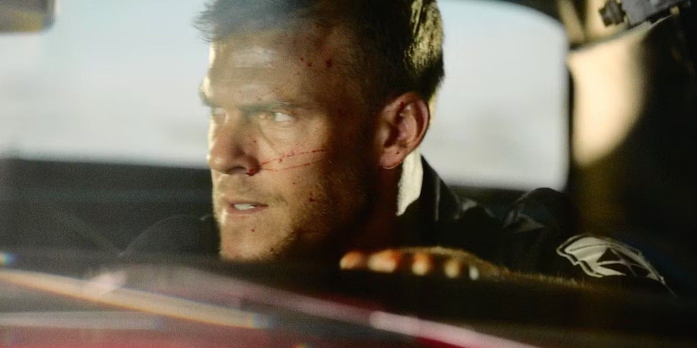 Alan Ritchson driving a car in &lsquo;Blood Drive&rsquo;