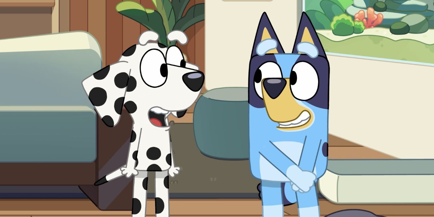 Bluey talks to a Dalmatian friend in the Bluey episode Octopus.