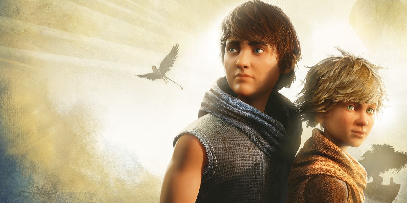 Naia (left) and Naiee (right) in &lsquo;Brothers: A Tale of Two Sons&rsquo; Remake stare off into the distance as a griffin flies in the background