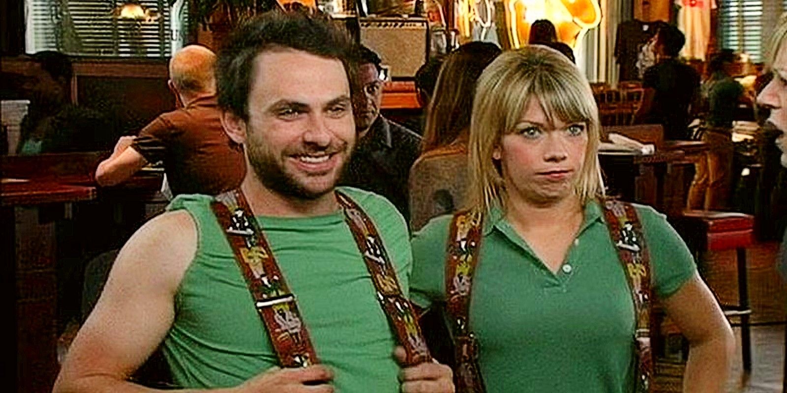 Charlie and the Waitress in their restaurant uniforms in It's Always Sunny in Philadelphia.