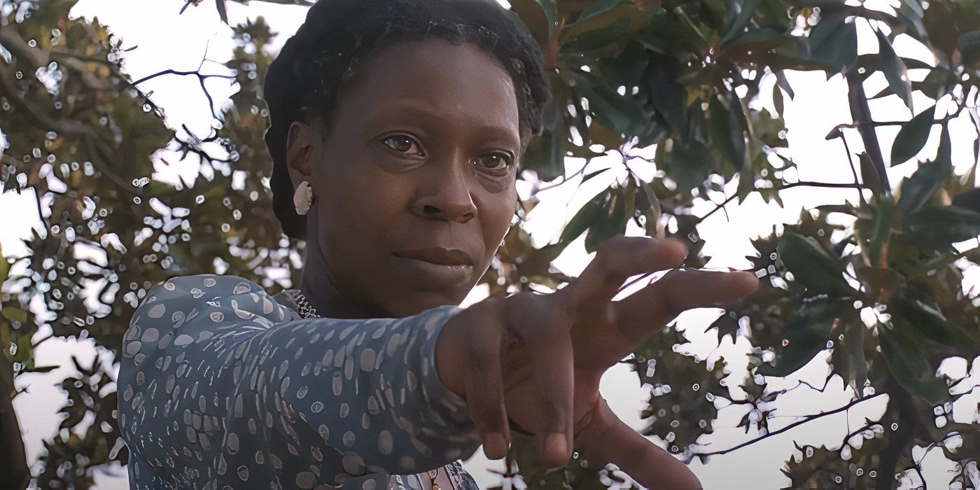 Celie (Whoopi Goldberg) puts on a curse on Albert (Danny Glover) after finally standing up to him in 'The Color Purple' (1985).