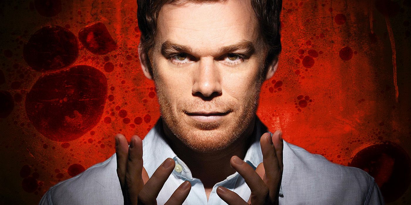 Custom image of Dexter with his hands up in front of a bloody background