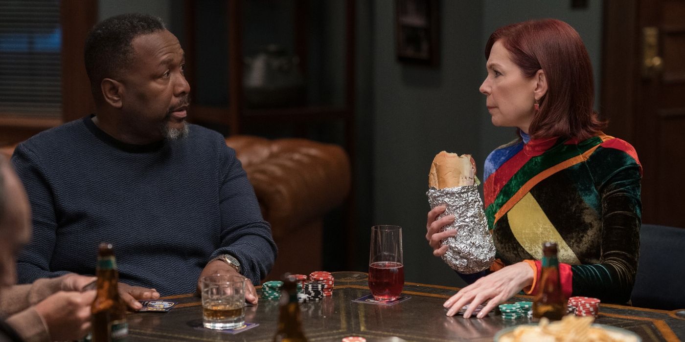 Wendell Pierce and Carrie Preston at poker night