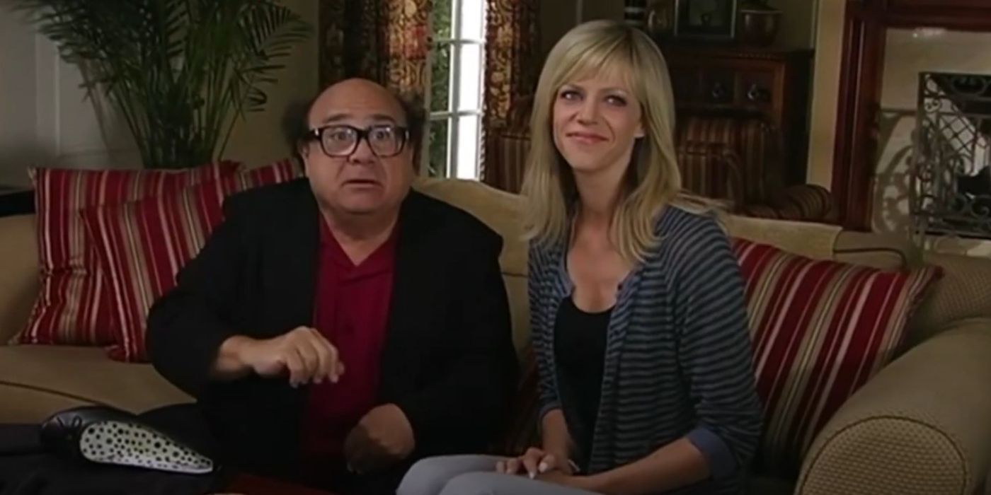 Frank & Dee sitting on a couch waiting for a customer as they sell knives in It's Always Sunny in Philadelphia