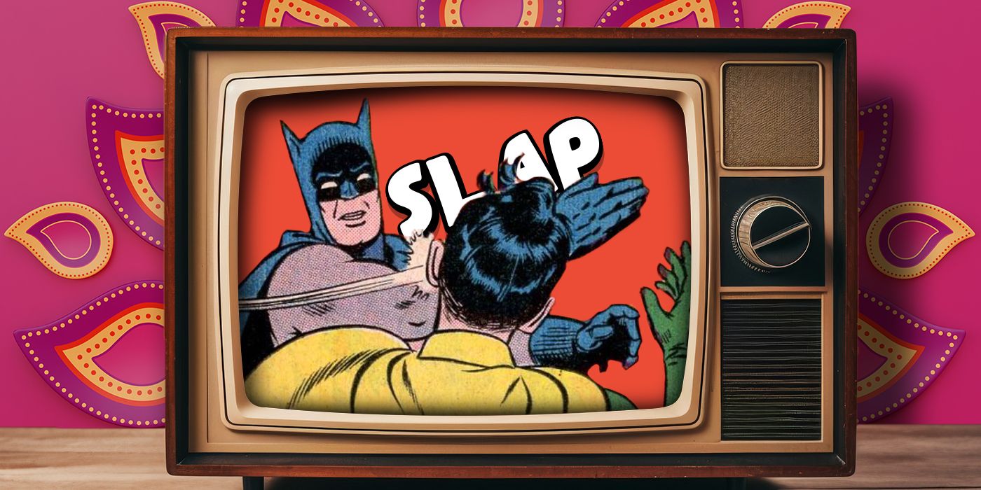 Batman slapping Robin with a manbun in custom image
