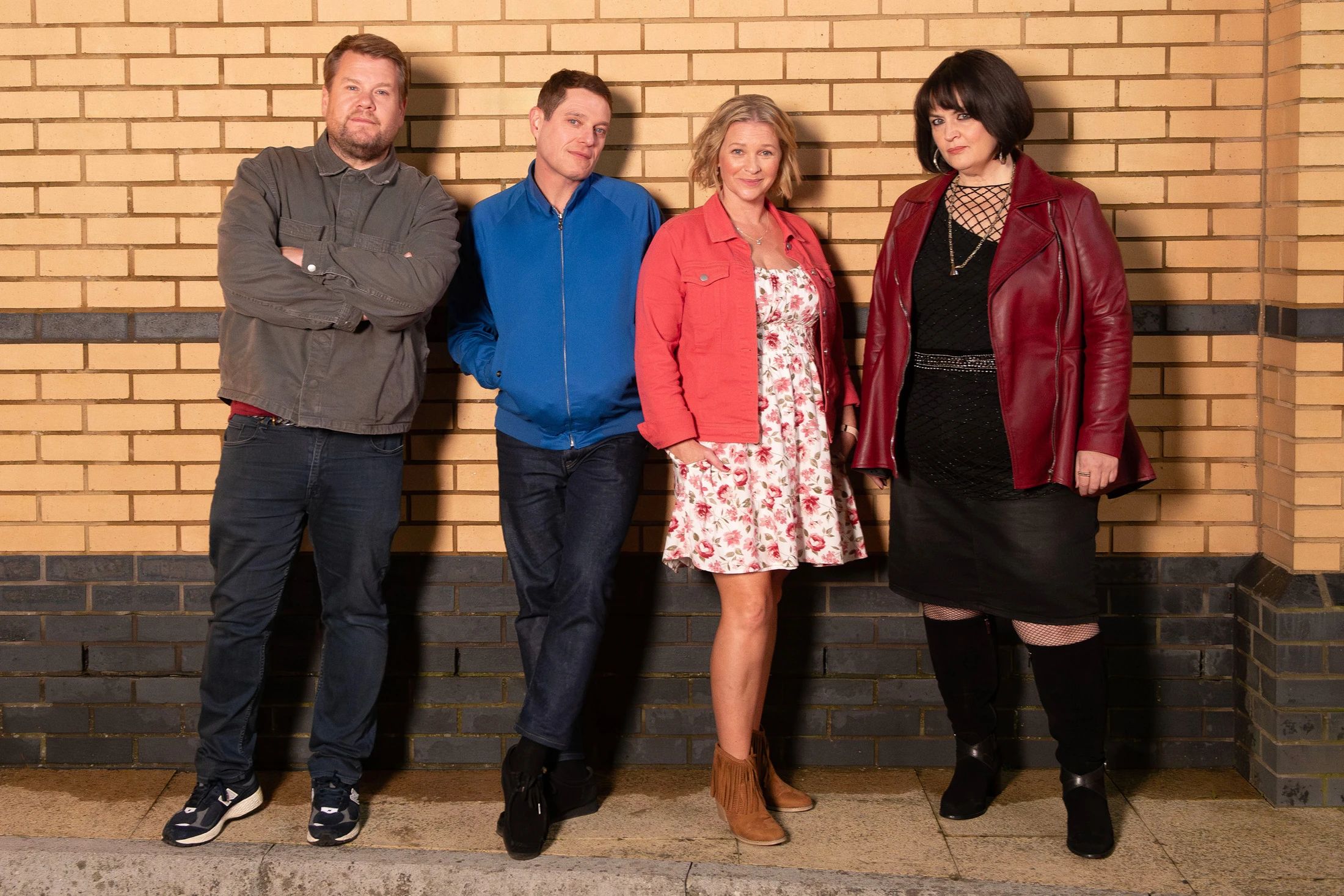 James Corden, Matthew Horne, Joanna Page, and Ruth Jones posing in front of a wall for the &lsquo;Gavin and Stacey&rsquo; final episode