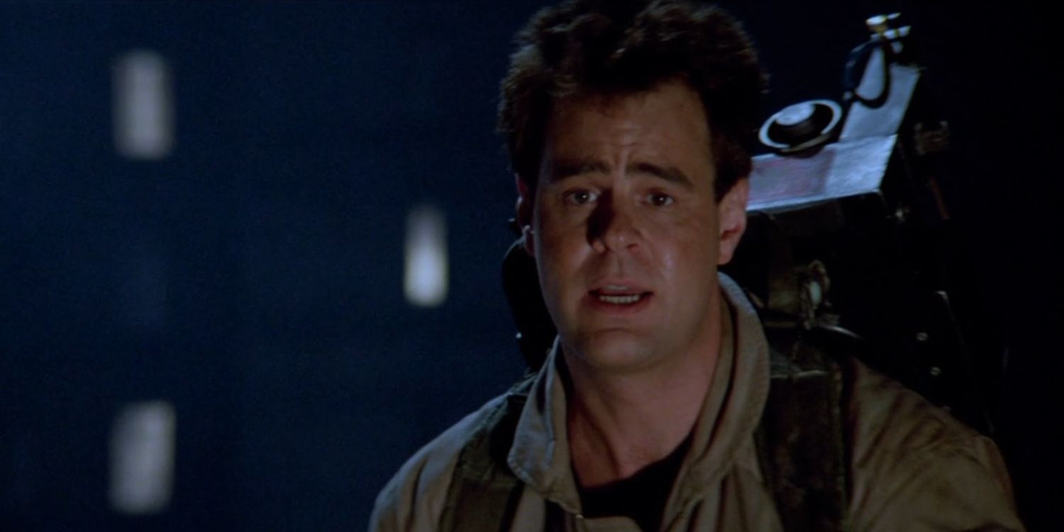 Ray Stantz, played by Dan Aykroyd, looks concerned in 'Ghostbusters'.