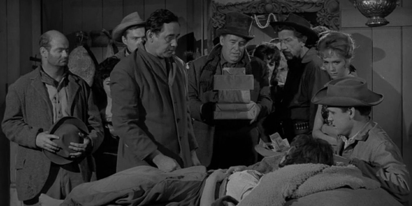 The people of Bethlehem, Texas give gifts to the new parents on Christmas in the &lsquo;Have Gun - Will Travel&rsquo; episode &ldquo;Be Not Forgetful of Strangers.&quot;