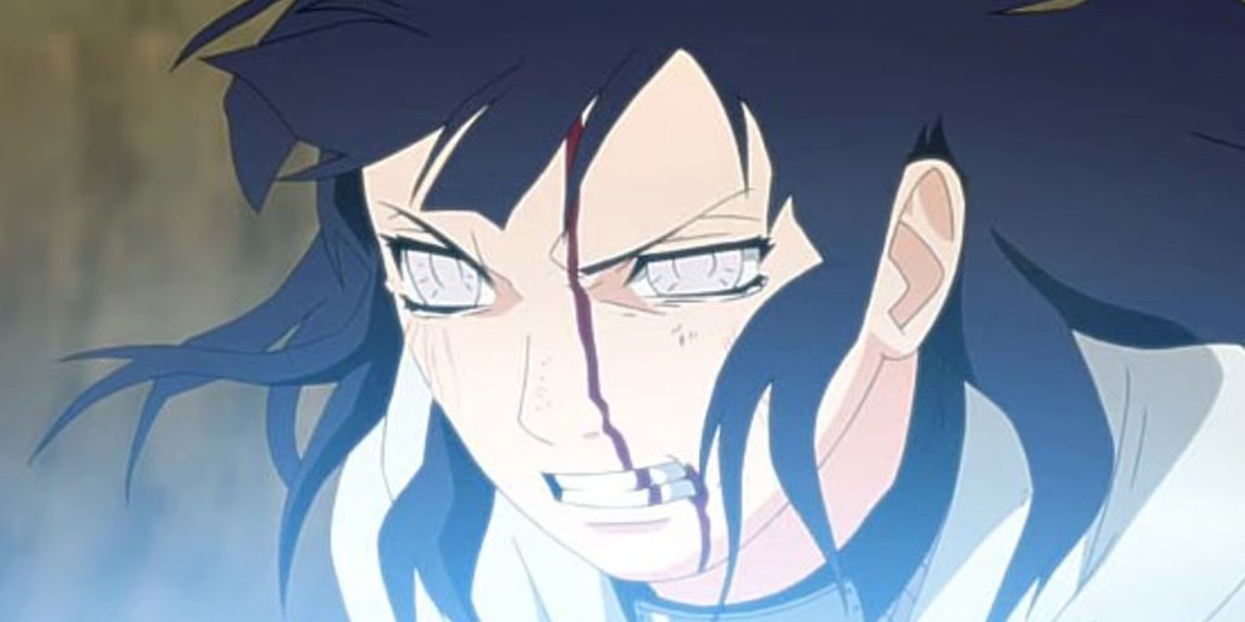Hinata bleeding and gritting her teeth in Naruto Shippuden.