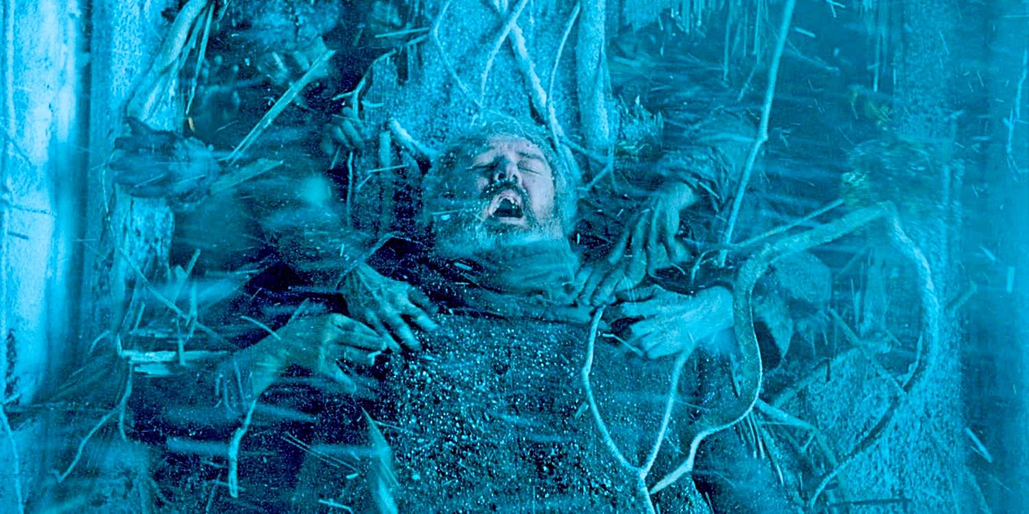 Hodor dies by holding the door while being killed by Wights in Game of Thrones.