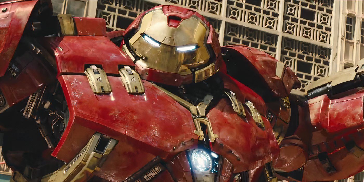 Close-up shot of the Hulkbuster winding up a punch in Avengers: Age of Ultron