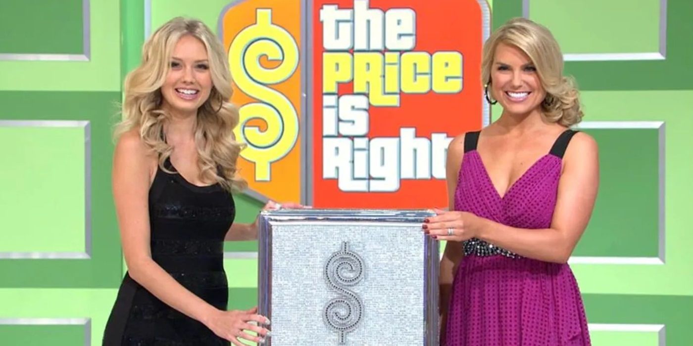 Melissa Ordway, guest model on 'The Price Is Right' handing over a prize