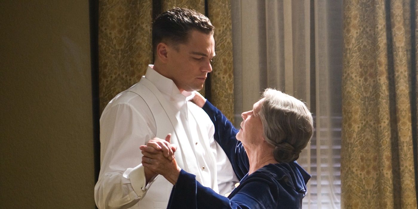 Leonardo DiCaprio as J. Edgar Hoover dancing with Judi Dench as Annie Hoover in J. Edgar