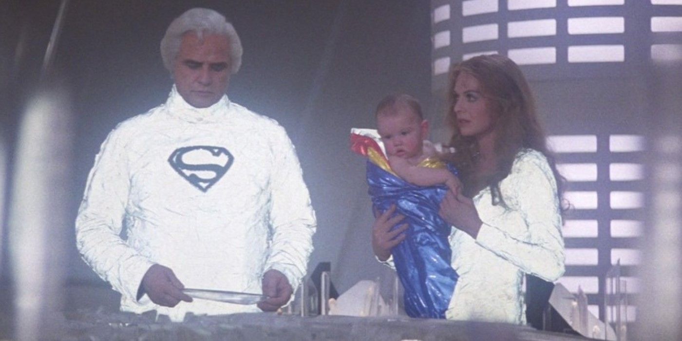 Jor-El (Marlon Brando) and Lara (Susannah York) prepare to send Kal-El to Earth in 'Superman' (1978)