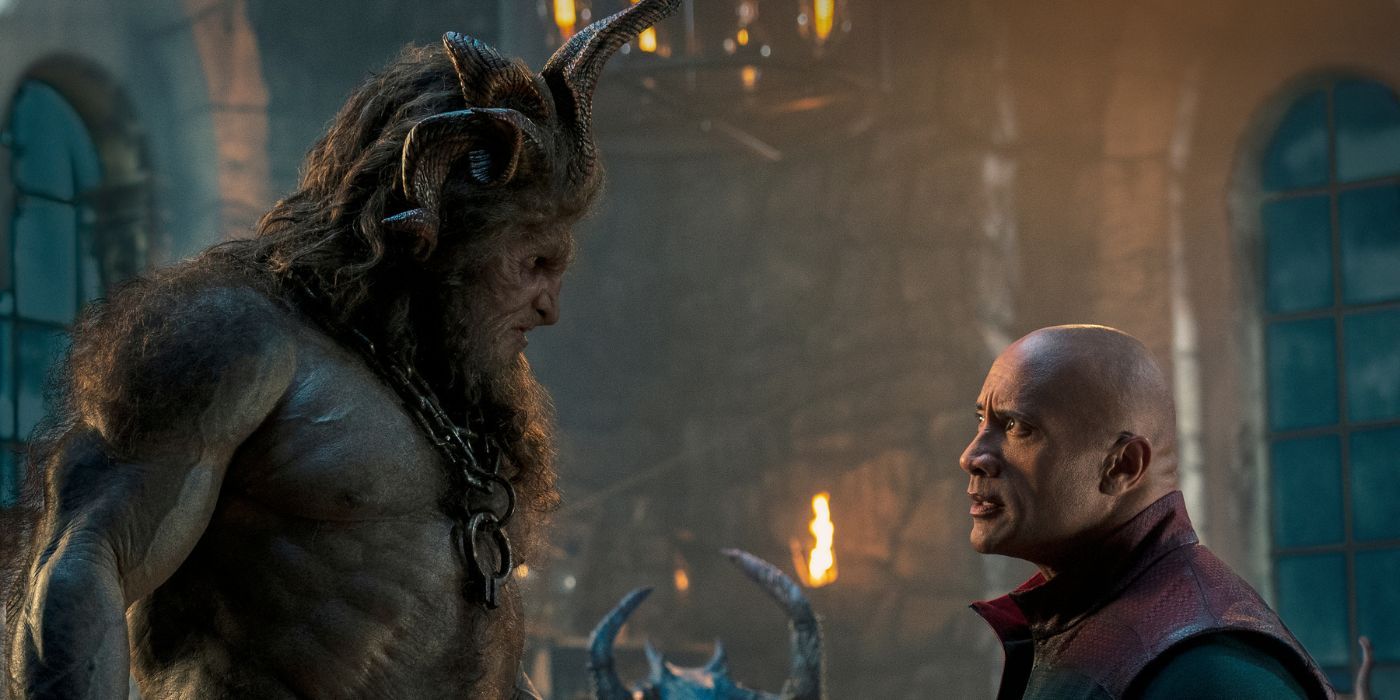 Dwayne Johnson as Callum Drift facing Kristofer Hivju as Krampus in Red One.