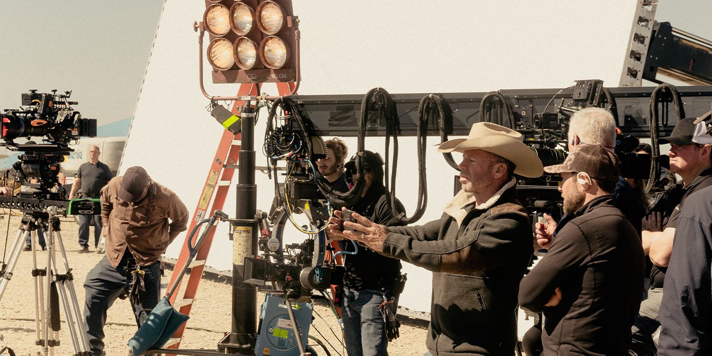 Taylor Sheridan filming on the set of Landman