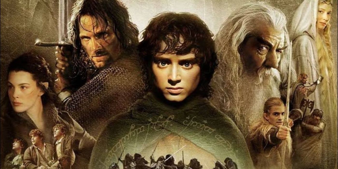 The cast of &lsquo;The Lord of the Rings: The Fellowship of the Ring&rsquo; on a film poster with Liv Tyler&rsquo;s Arwen, Viggo Mortensen&rsquo;s Aragorn, Elijah Wood&rsquo;s Frodo, Ian McKellen&rsquo;s Gandalf, and Cate Blanchett&rsquo;s Galadriel front and center.