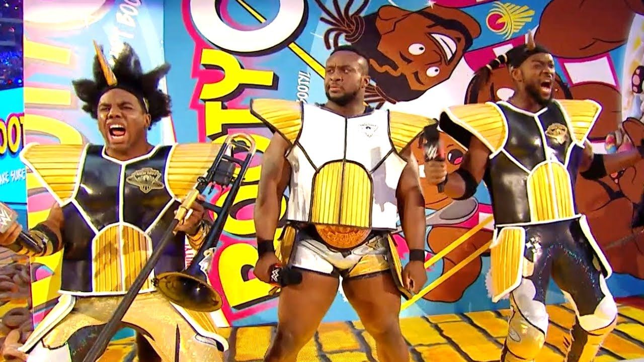 An image of WWE&rsquo;s New Day, featuring Kofi Kingston, Xavier Woods and Big E