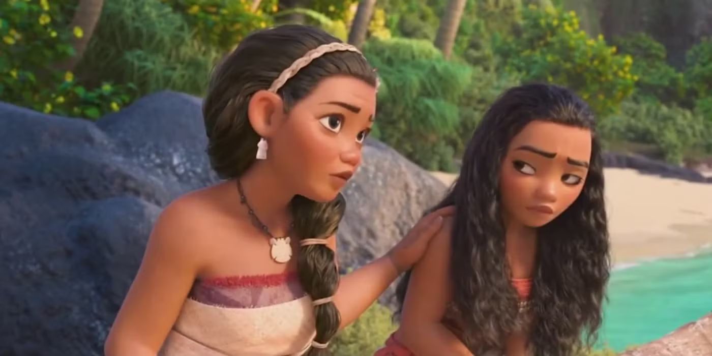 Moana and Sina talking by the beach in Moana