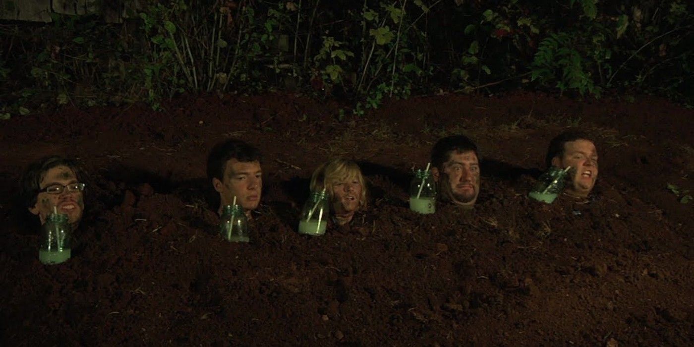 Human victims with their heads sticking out of the ground in &lsquo;Motel Hell&rsquo;