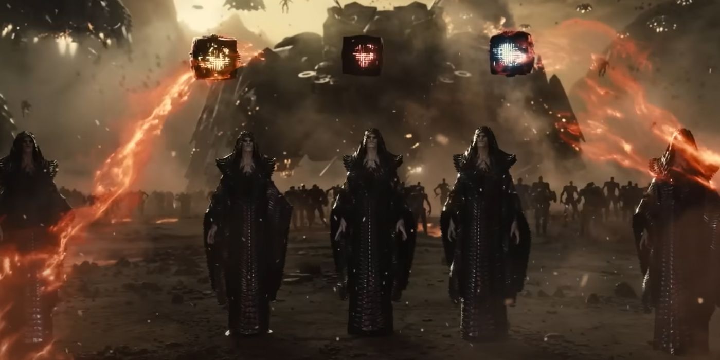 The Motherboxes being prepared for unity during Darkseid's first invasion in Zack Snyder's Justice League