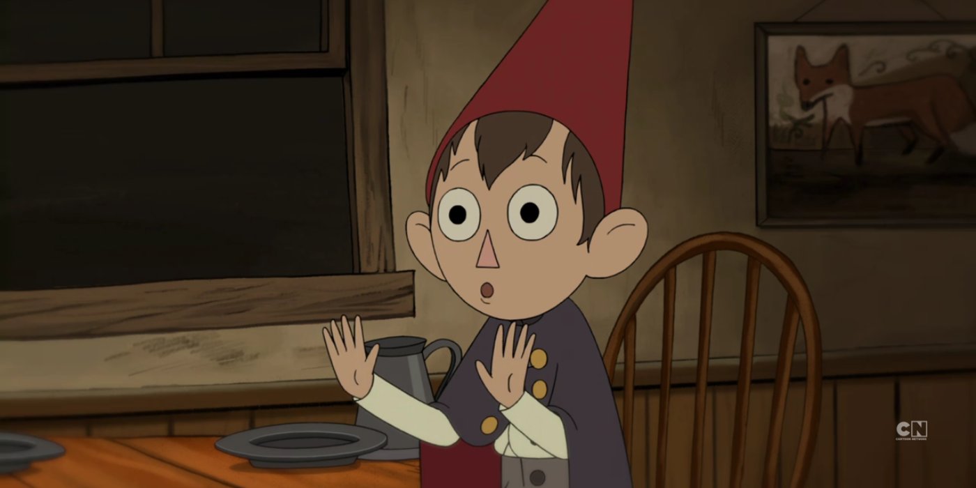 Wirt has his hands up in a tavern in Over the Garden Wall