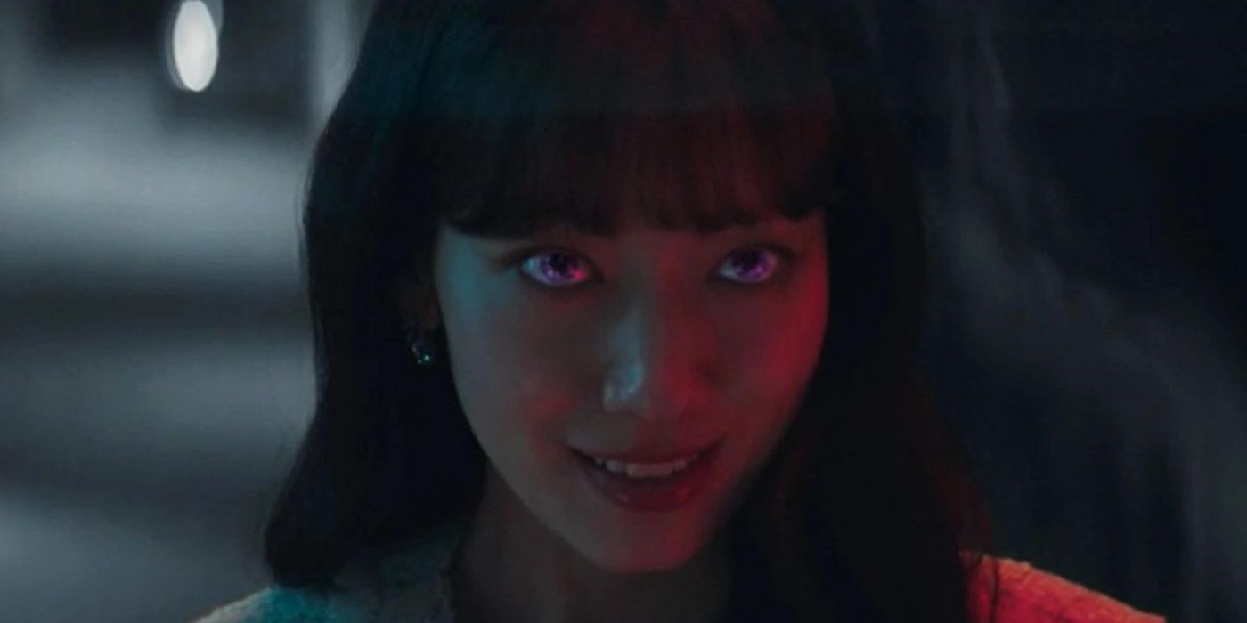 Park Shin-Hye, smiling with glowing eyes, as Kim Bit-na in The Judge from Hell