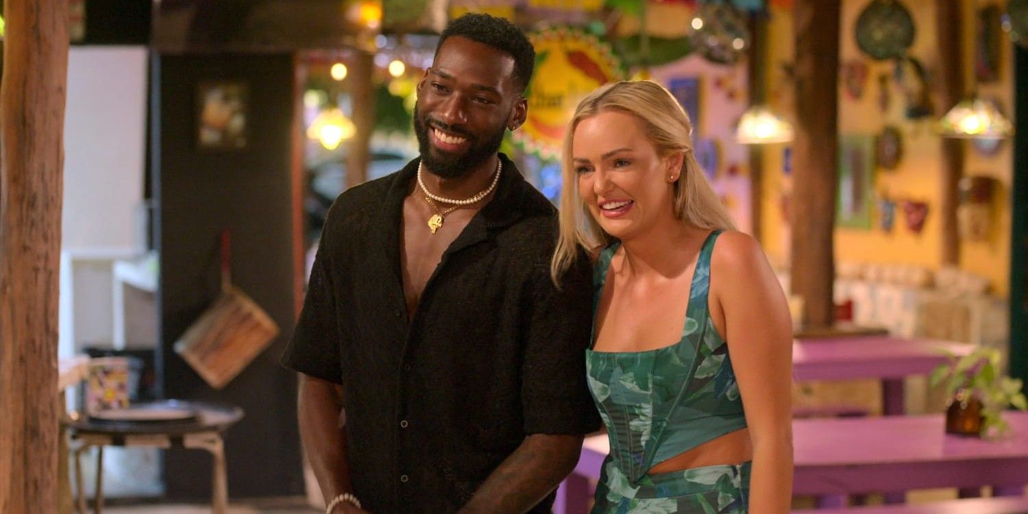 Kaz and Micah smiling outside on Perfect Match Season 2