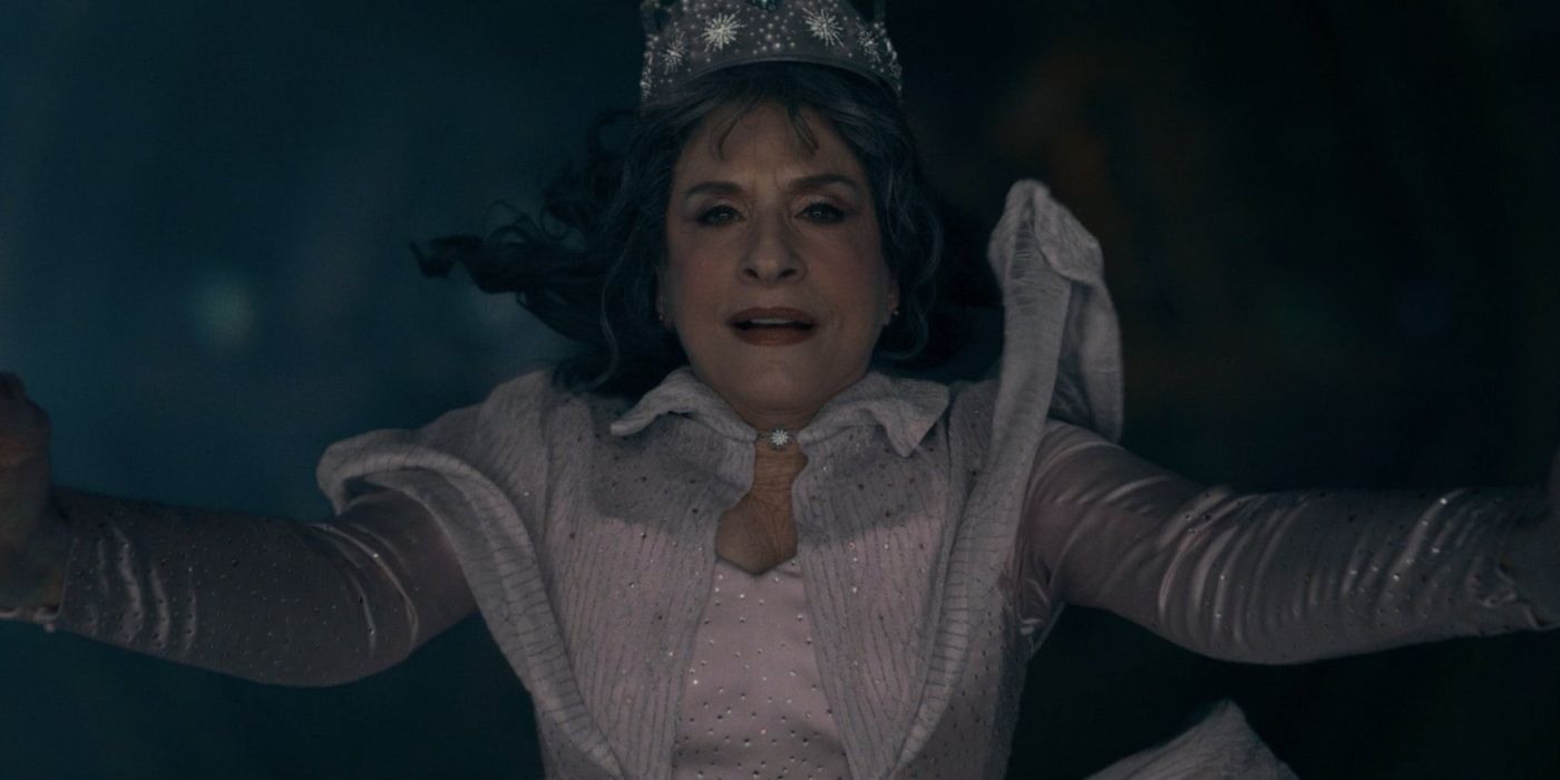 Patti LuPone as Lilia falling in Agatha All Along Episode 7