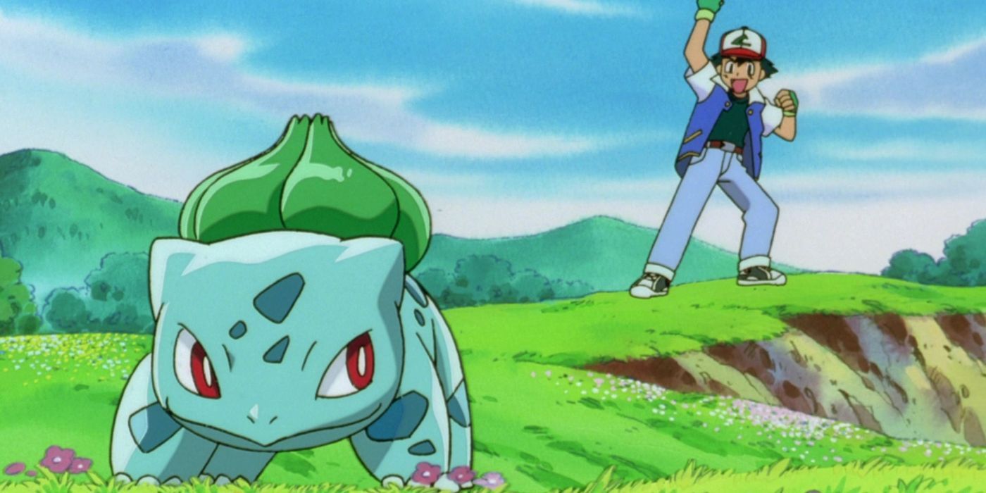 Ash cheers on his Bulbasaur in the Pokémon anime